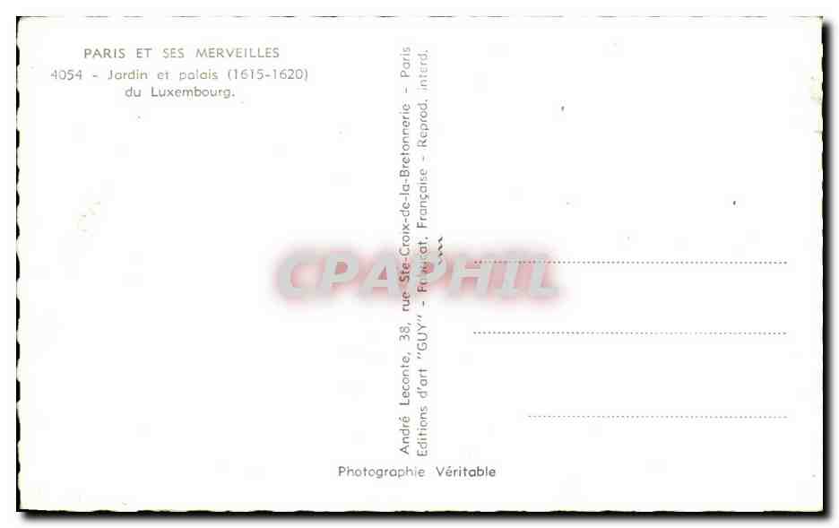 CPA Paris Et Les Merveilles Jardin et Palais du Luxembourg — Verso