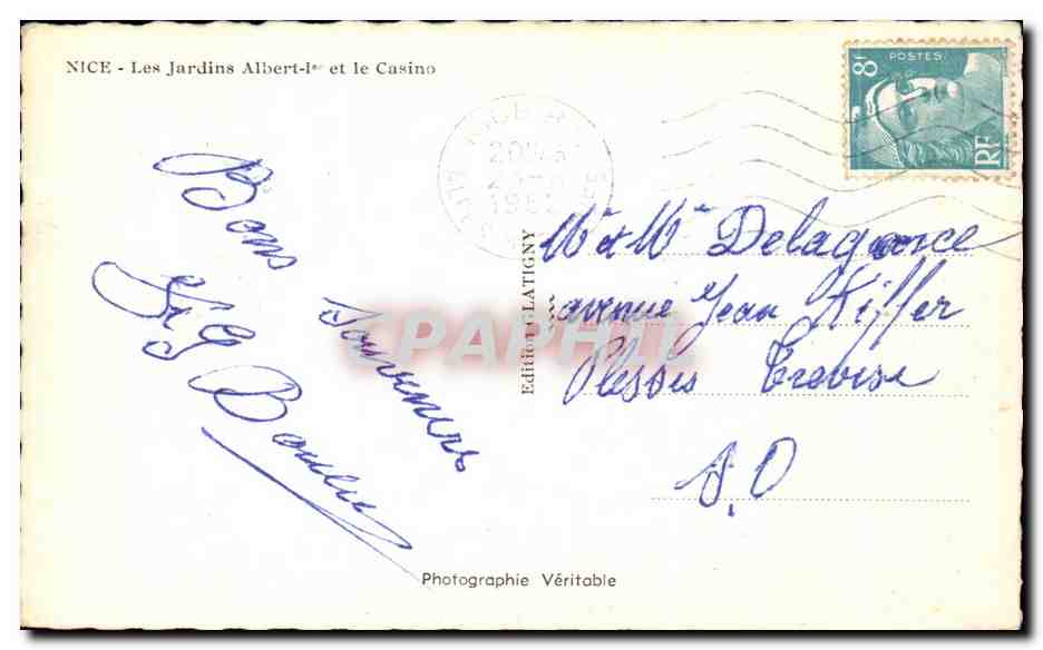 CPA Nice Les Jardins Albert 1er et le Casino — Verso