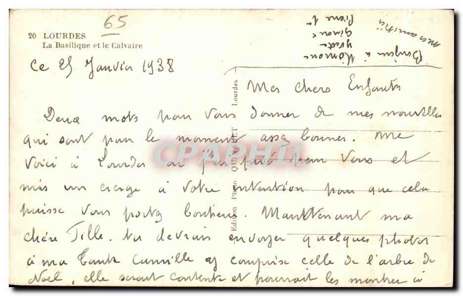 Lourdes — La Basilique et le Calvaire — Édition Pinto — Verso