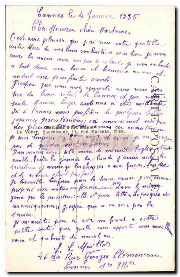 CPA Cannes Promenade de la Croisette — Verso