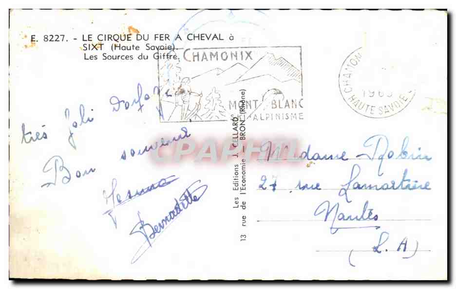 Tarjeta postal antigua El Circo Del Fer A Cheval Sixt Les Sources Du Giffre — Reverso