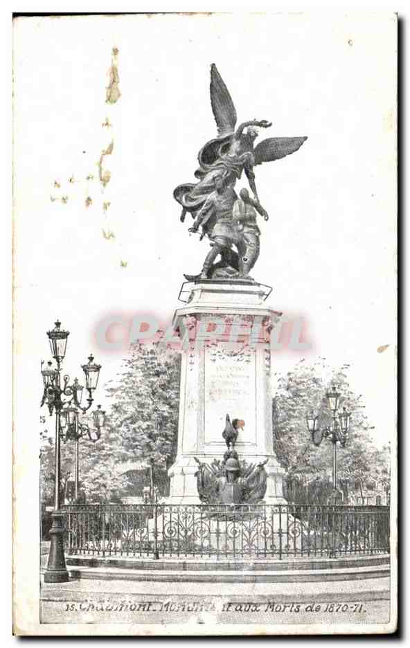 Tarjeta postal antigua Chaumont Monumento a los muertos de 1870 1871