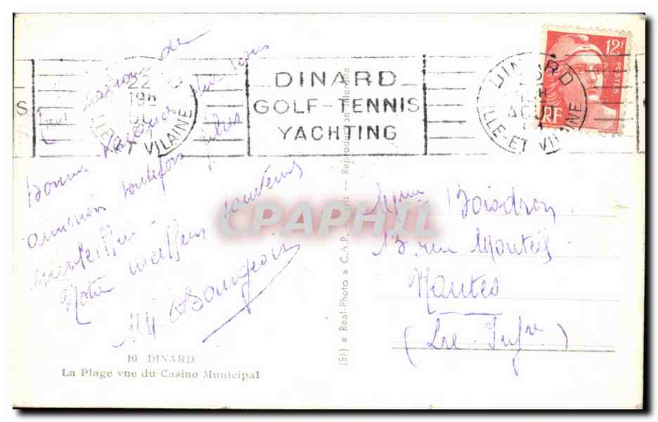 La Plage vue du Casino Municipal — Dinard — éditeur (S.I.) — Verso