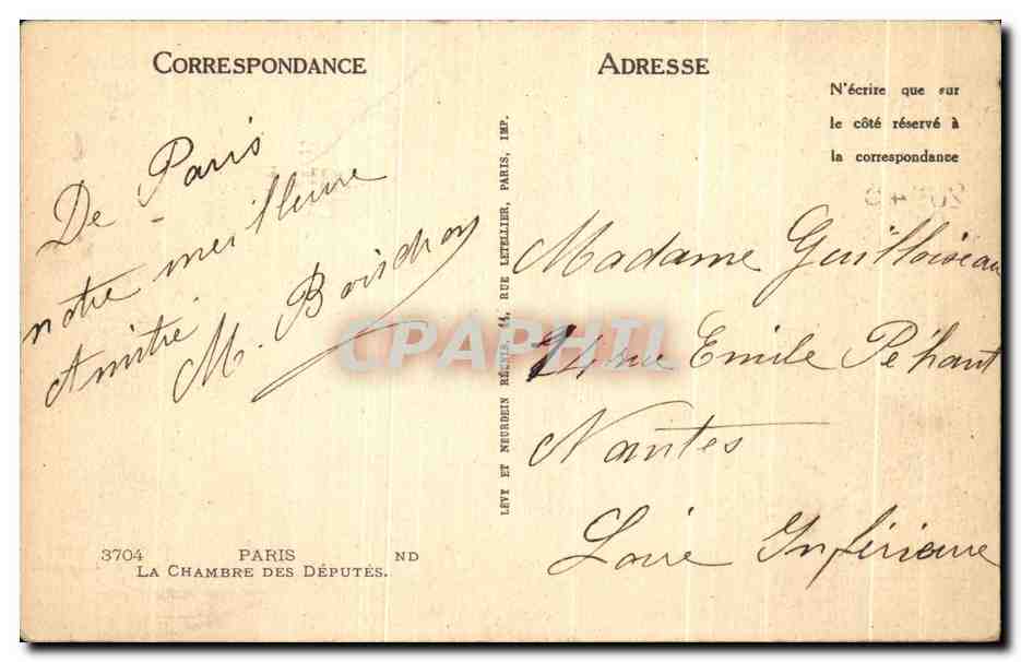 CPA Paris La Chambre Des Deputes — Rückseite