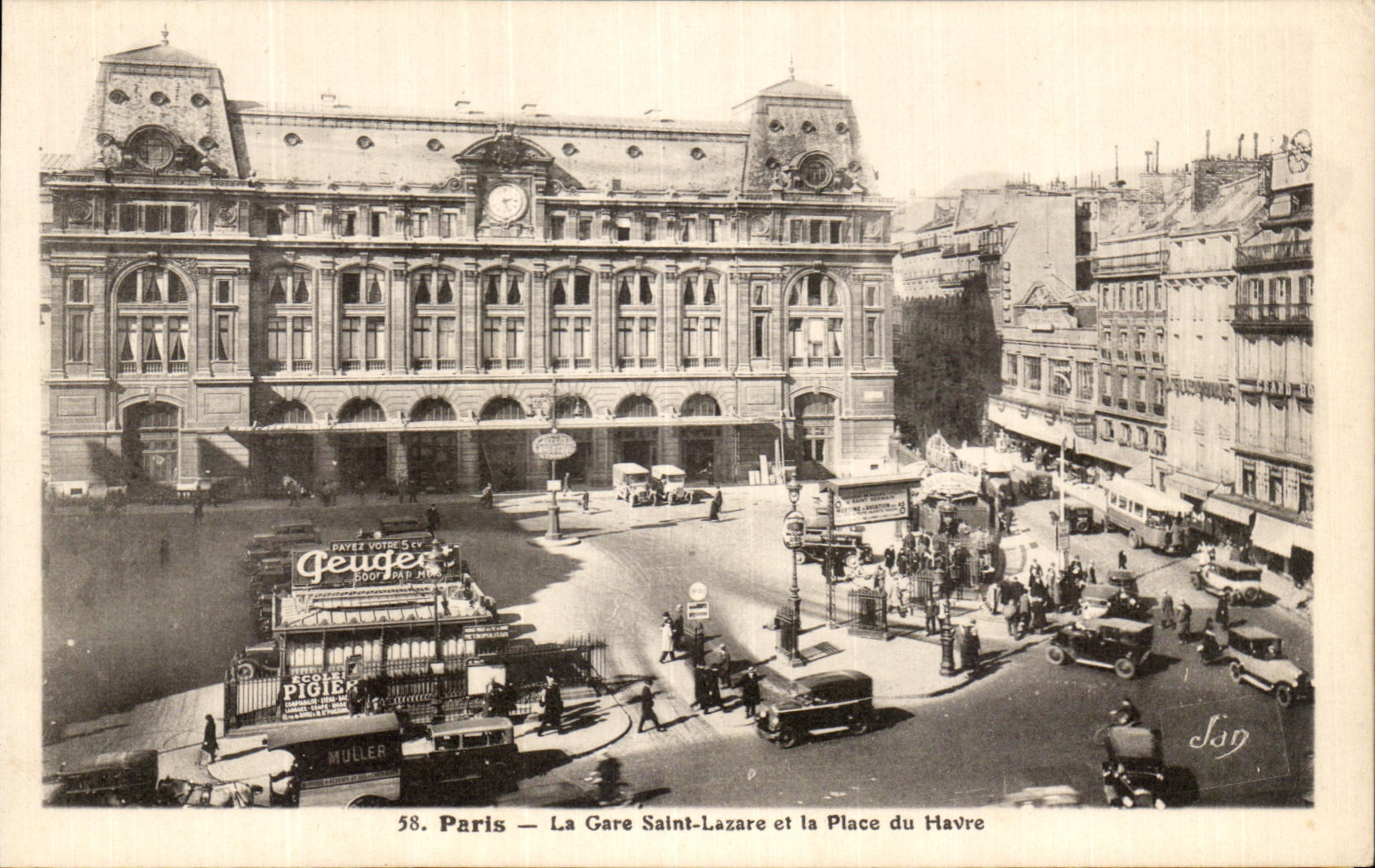 CPA Paris La Gare Saint Lazare et la Place du Havre Peugeot 