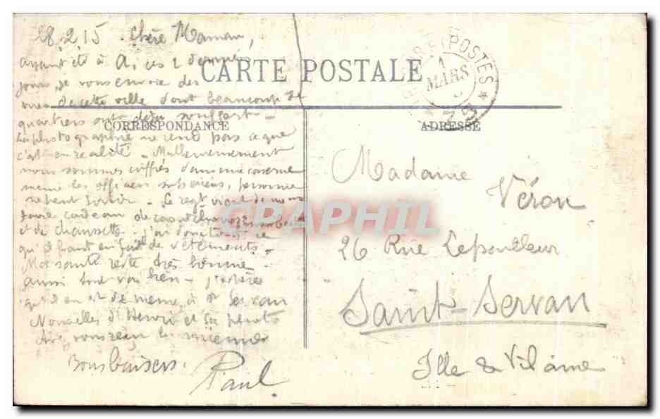 CPA Arras Guerre la rue St Gery Militaria  — Rückseite