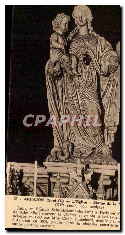 CPA Arpajon L'Eglise Statue de la Sainte Vierge 