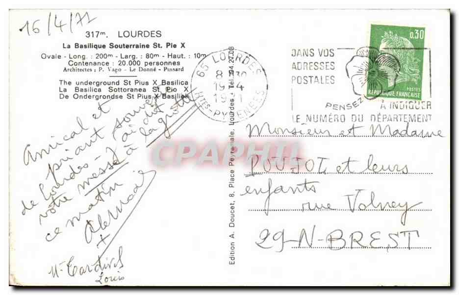 CPSM Lourdes La Basilique Souterrains St Pie X — Verso