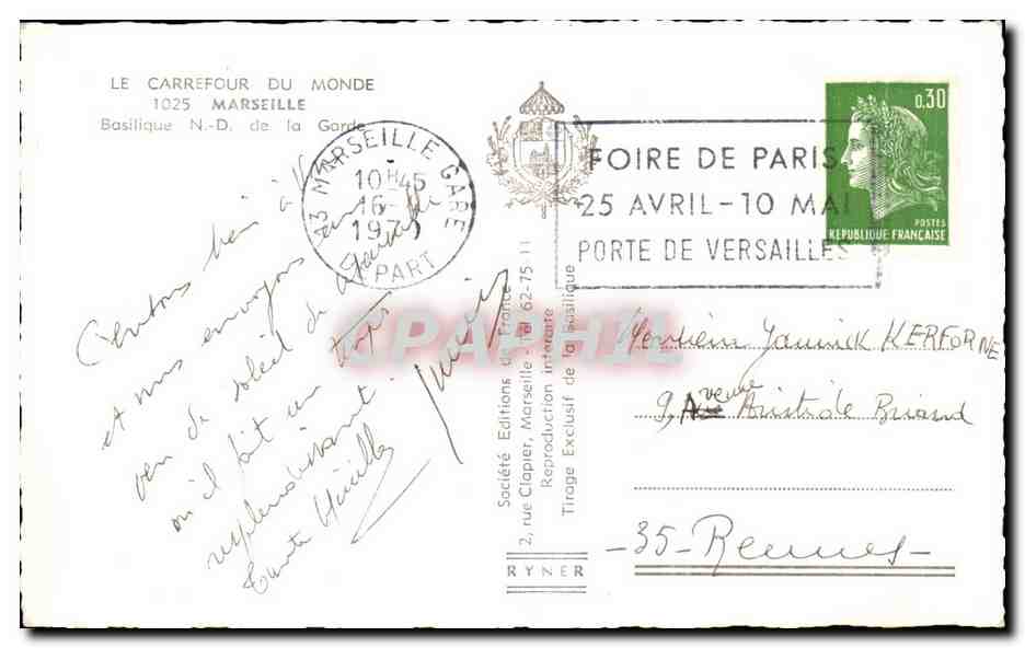 CPA Le Carrefour Du Monde Marseille Basilique N D De La Garde — Rückseite
