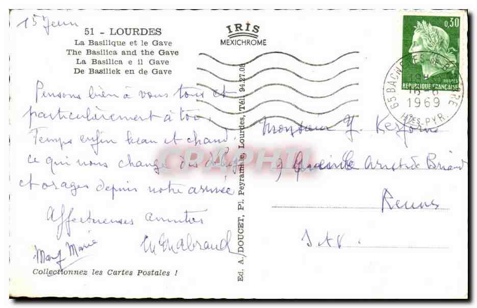 CPSM Lourdes La basilique et le Gave  — Verso