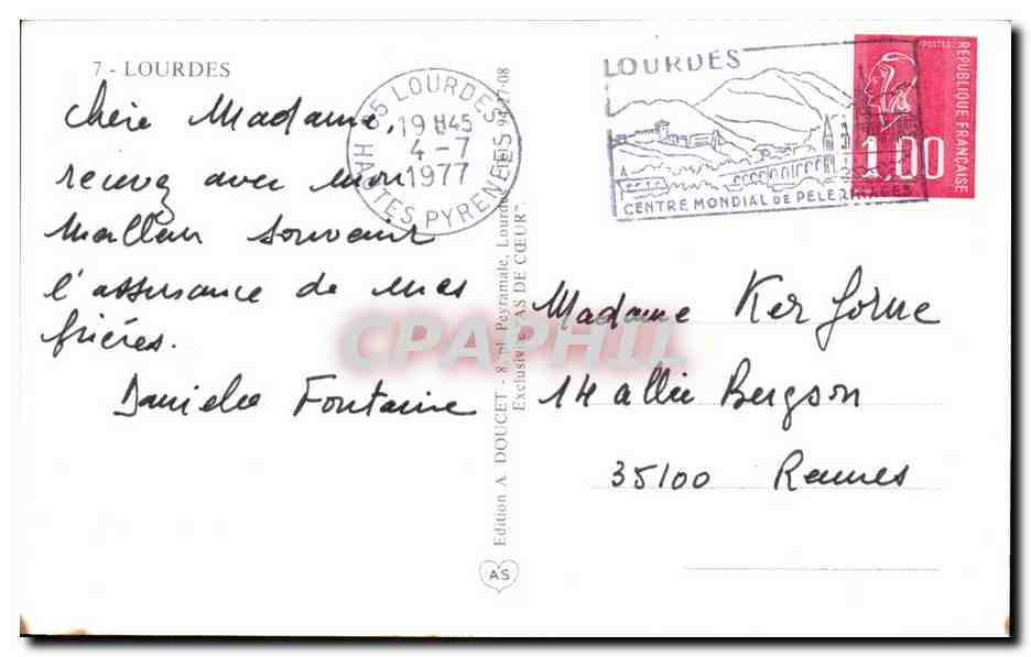 CPM Souvenir de Lourdes — Verso