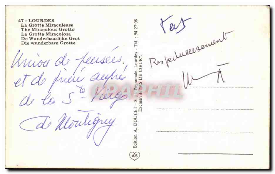 CPM Lourdes La Grotte Miraculeuse — Verso