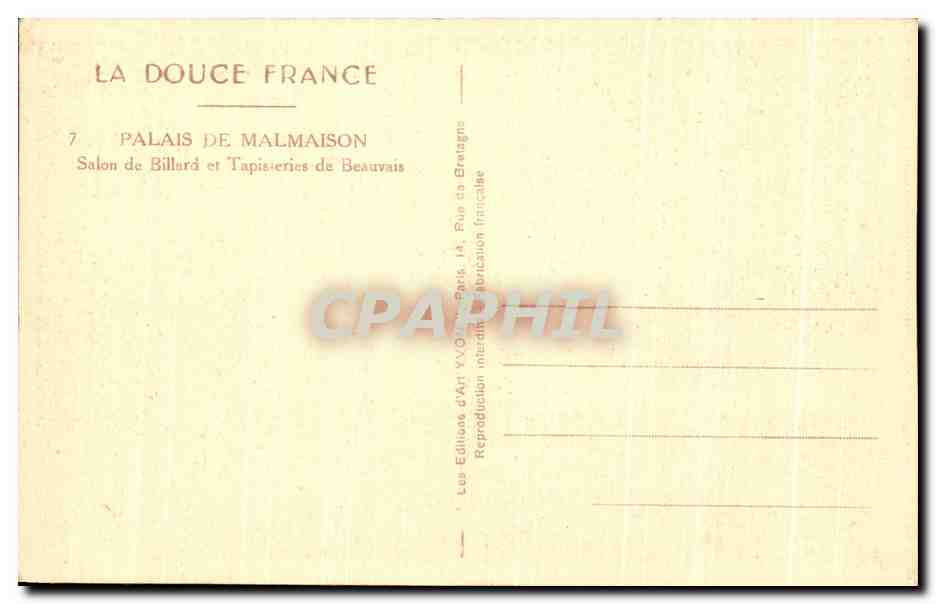 CPA Palais De Malmaison Salon de Billard et Tapisieries de Beauvais Napoleon 1er — Rückseite