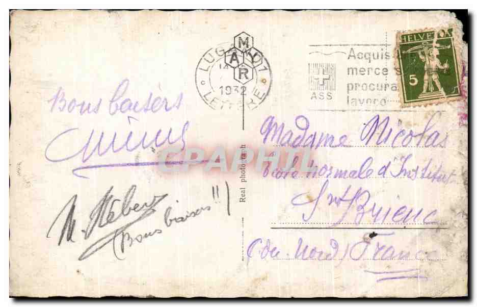 CPA Lago di Lugano col Monte Bre — Reverso
