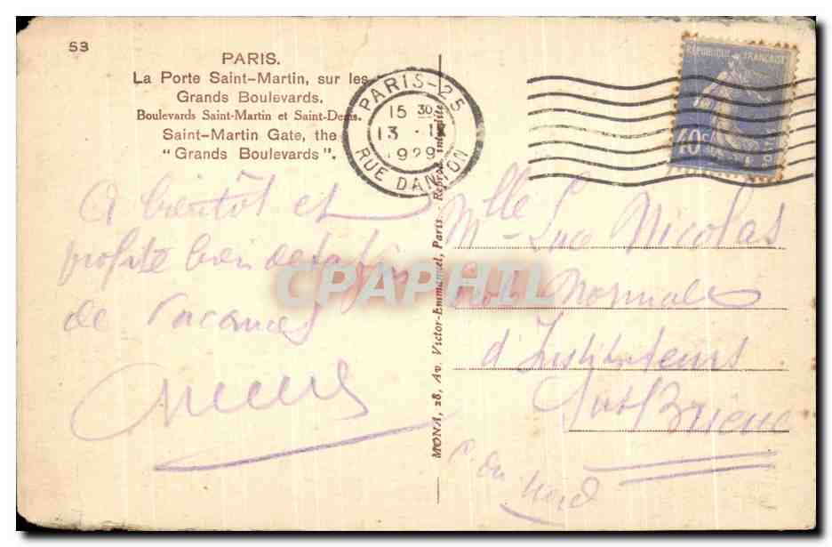 CPA Paris La Porte Saint Martin sur les Grands Boulevards — Reverso