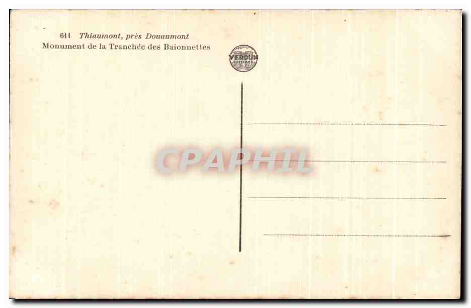 CPA Thiaumont pres Douaumont Monument de la Tranchee des Baionnettes — Rückseite