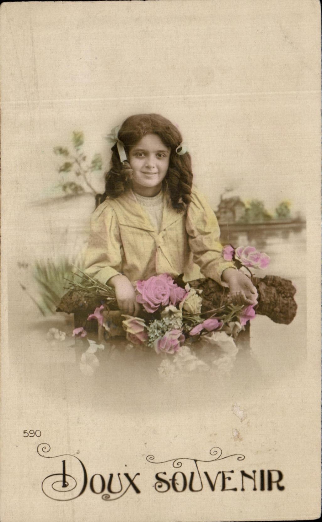 CPA Fantaisie Fleurs Enfant