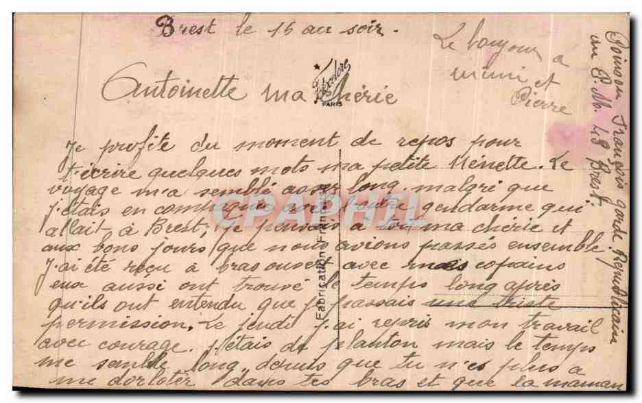 Couple amoureux — scène romantique — éditeur Bordereau, n° 841 — Achterkant