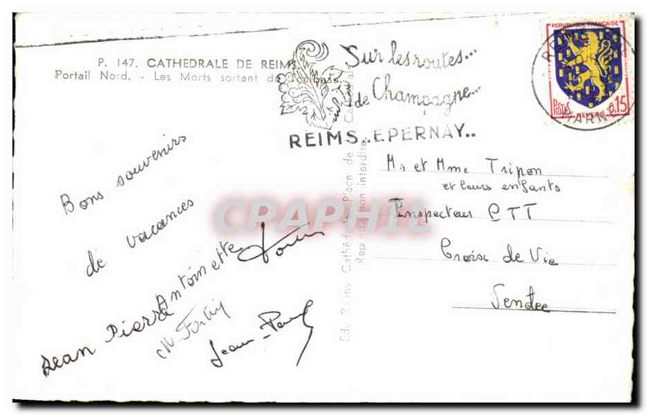 CPSM Cathedrale De Remis Portail Nord Les Morts — Verso