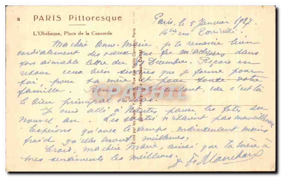 CPA Paris Pittoresque L'Obelisque Place De La Concorde — Rückseite