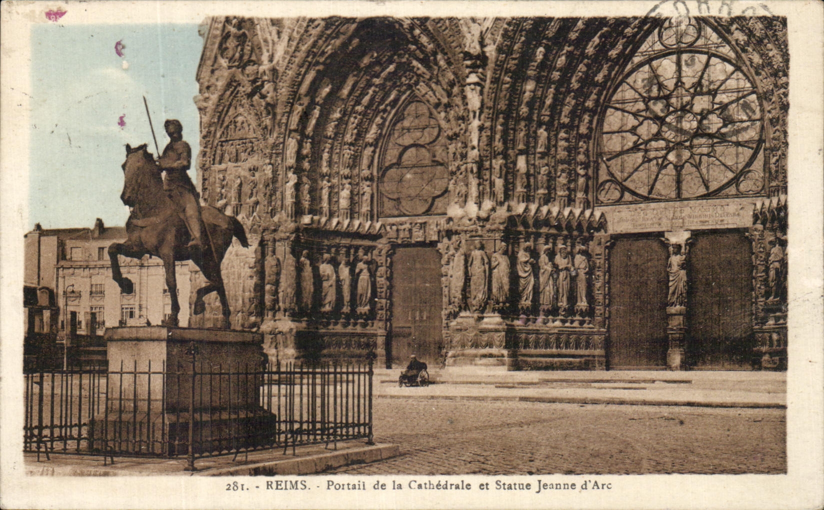 Reims — Portail de la Cathédrale et Statue Jeanne d'Arc — Éd. Polin-Dapry, n°281