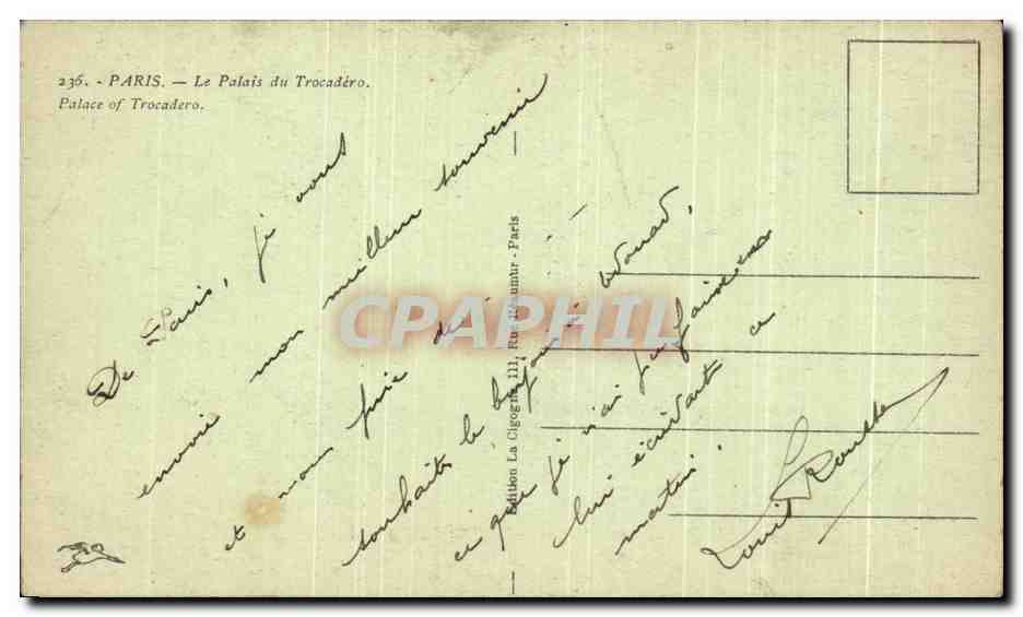CPA Paris Le Palais du Trocadero  — Rückseite