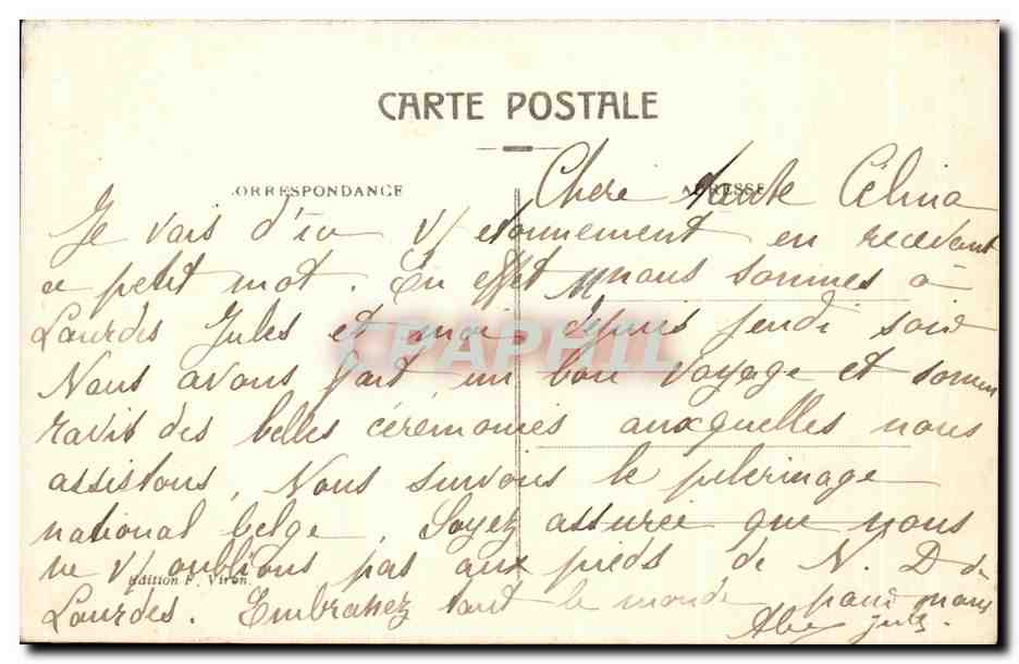 CPA Lourdes L'Apparition — Verso