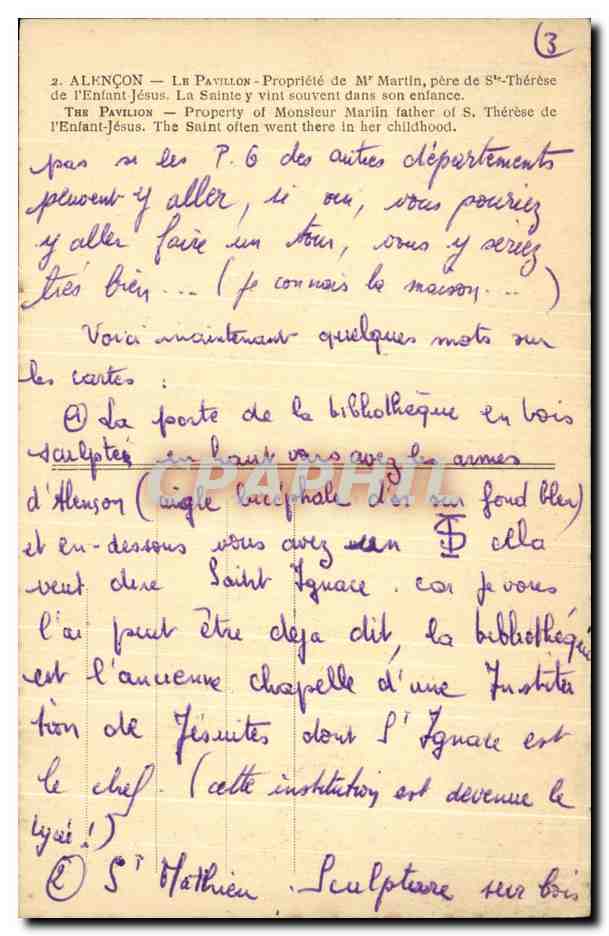 CPA Alencon Le Pavillon Propriete De Martin Pere De Ste Therese — Rückseite
