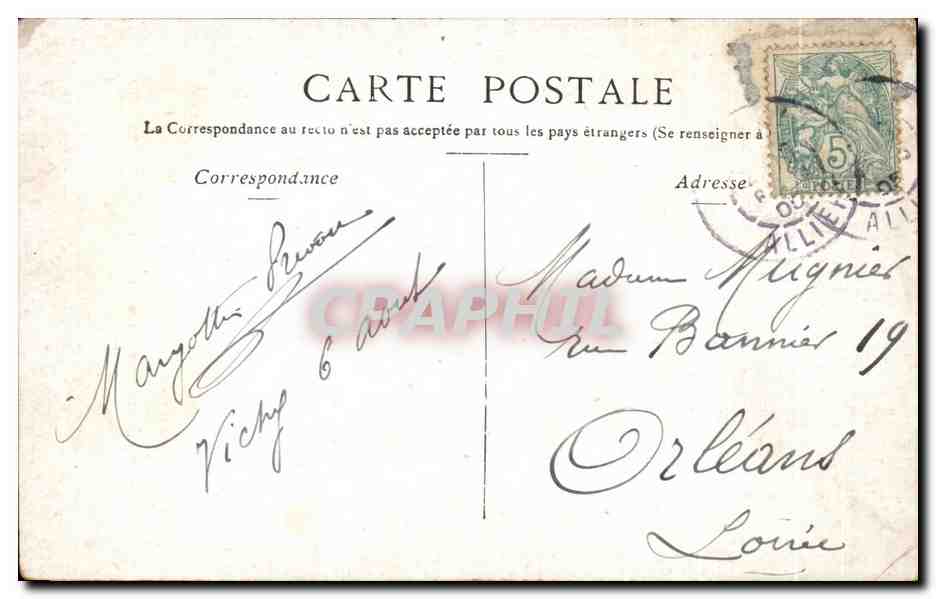 CPA Vichy Etablissemcnt Thermal Entree Principale — Verso