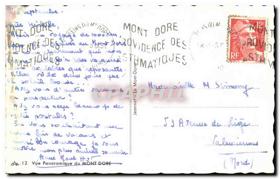 CPA Vue Panramique Du Mont Dore — Verso
