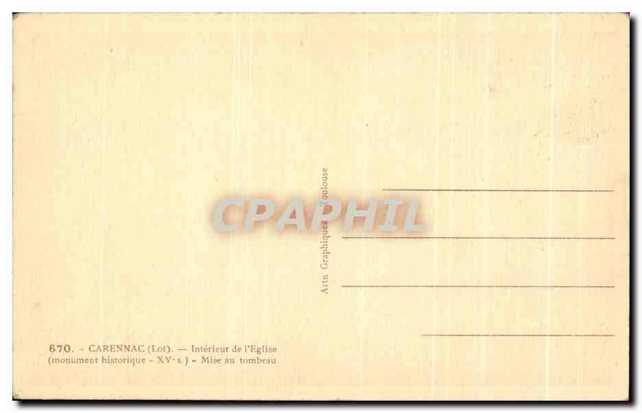 Carenac (Lot) — Innenansicht der Kirche — Beisetzung — Arts Graphiques Toulouse — Rückseite