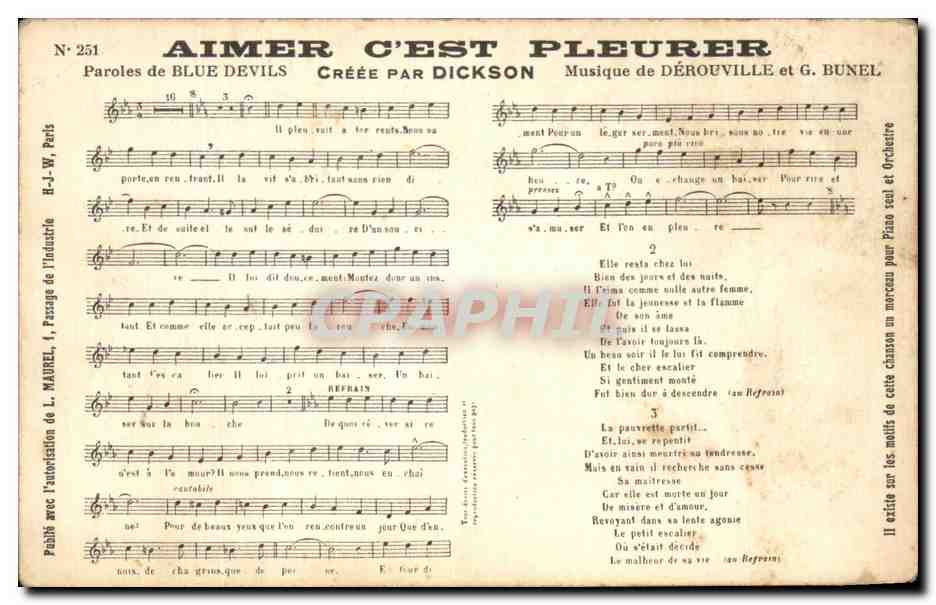 CPA Aimer C'Est Pleurer Paroles de Blue Devils Dickson Derouville Bunel 