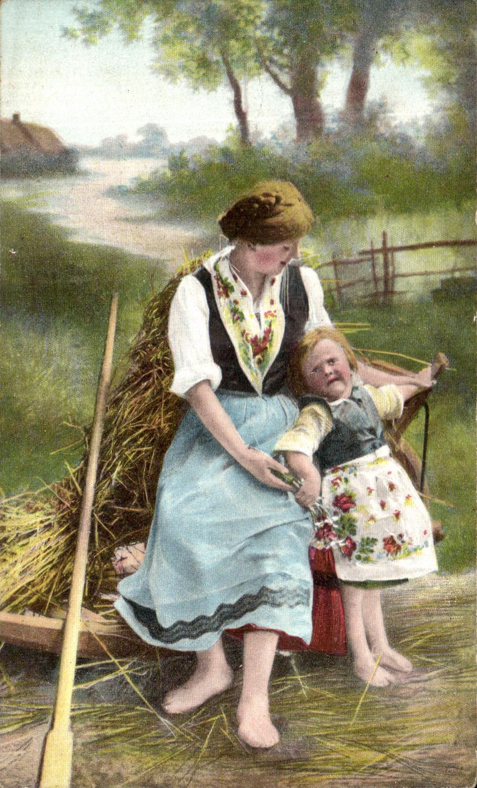 Woman and child in a rural landscape — series 115/1 — Universal Postal Union