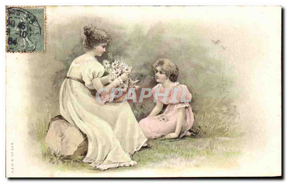 Frau und Kind im Garten — zärtliche Szene — A & M B Nr. 346