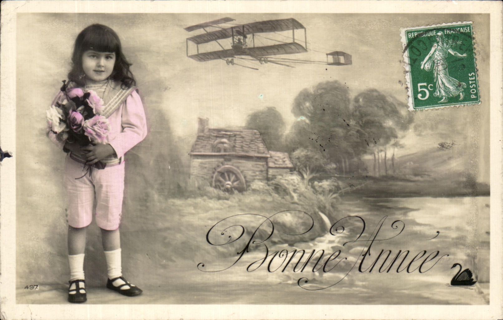 CPA Bonne Annee Enfant Avion 