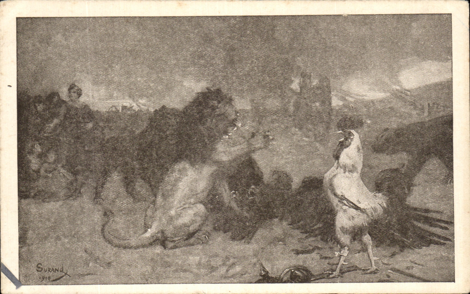 CPA Militaria Lion et coq