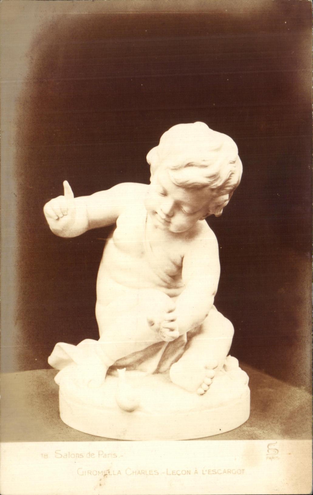 Statue de putto jouant avec un escargot — Giromella Charles — Salons de Paris