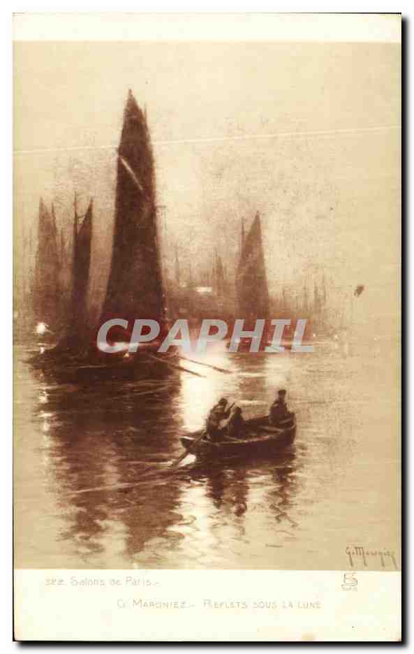 CPA Salons de paris Maroniez Reflets sous la lune Bateau