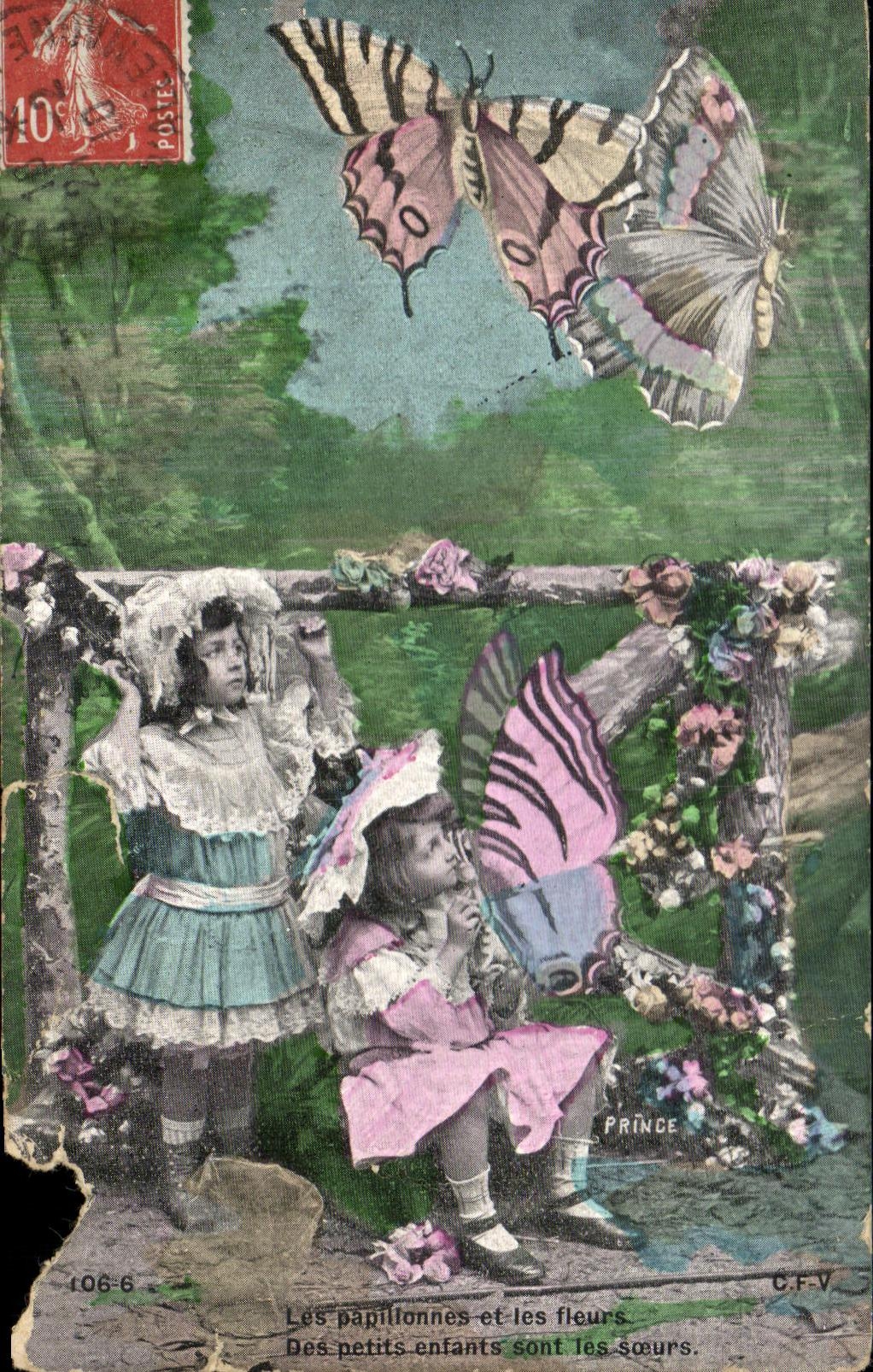 CPA Les Papilionnes et les Fleurs Des Petits enfants sont les Soeurs