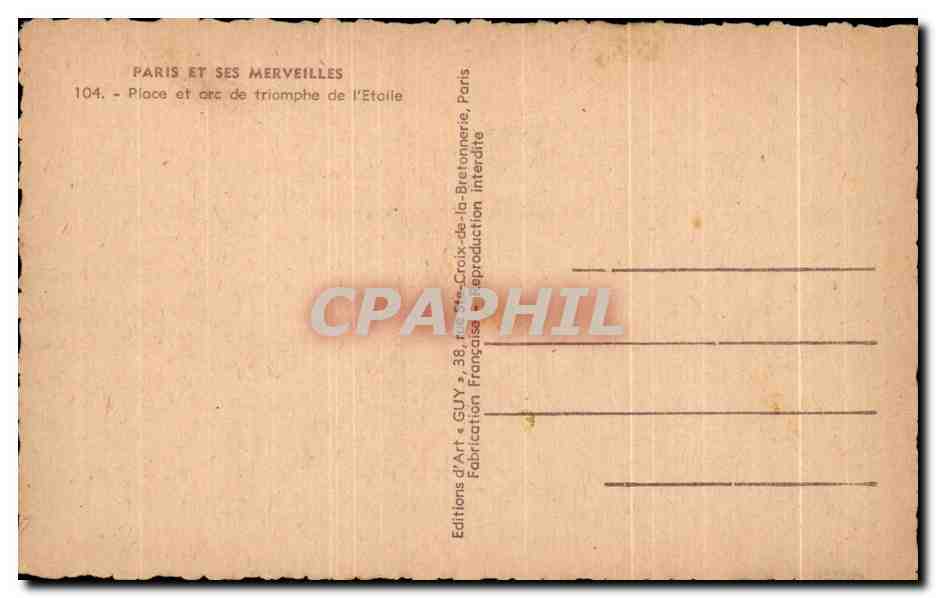 CPA Paris Et Ses Merveilles Place Et Arc de Triomphe de l'Etoile — Rückseite