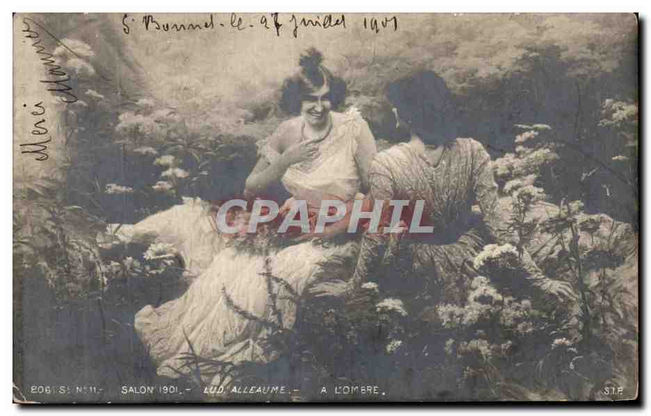 CPA Salon 1901 A l'ombre Femmes Lu Alleaume 
