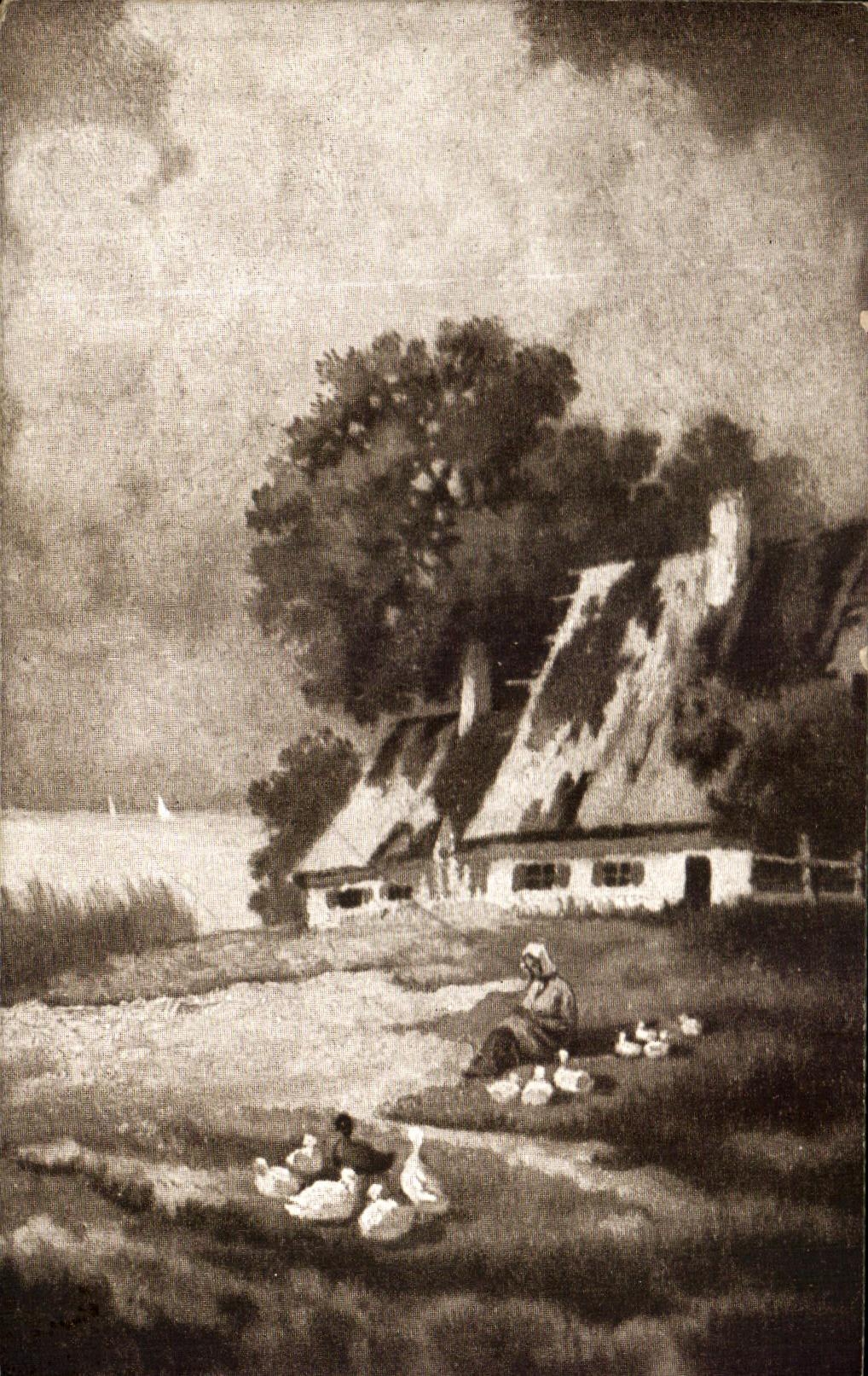 Landschaft mit Frau und Enten — Zeichnung — CPAPHIL, Serie 470, Nr. 6