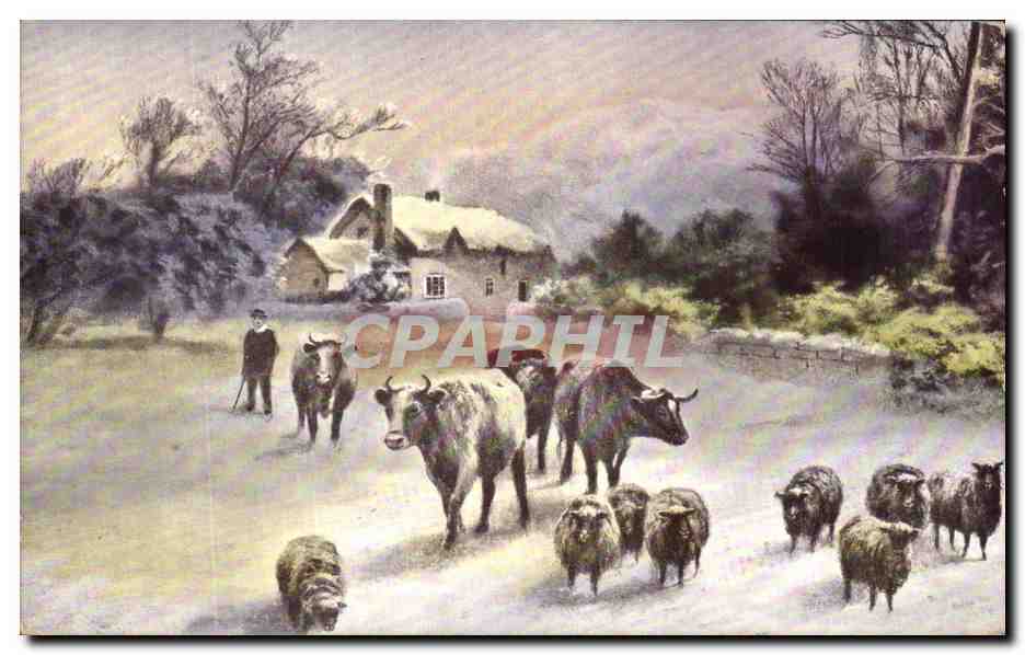 CPA Fantaisie Vaches Moutons 