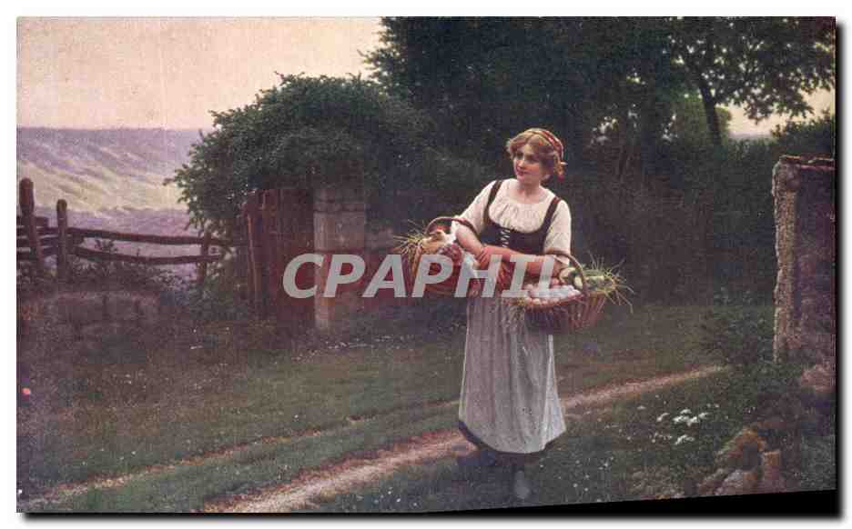 CPA Fantaisie Femme Poule et oeufs Bellanger Une fermiere