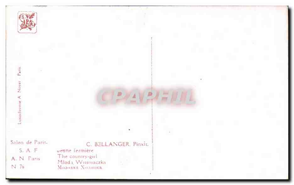 CPA Fantaisie Femme Poule et oeufs Bellanger Une fermiere — Verso