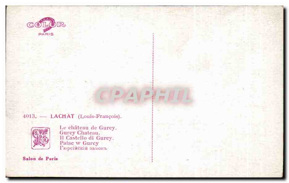 CPA Fantaisie Lachat Le chateau de Gurcy  — Verso