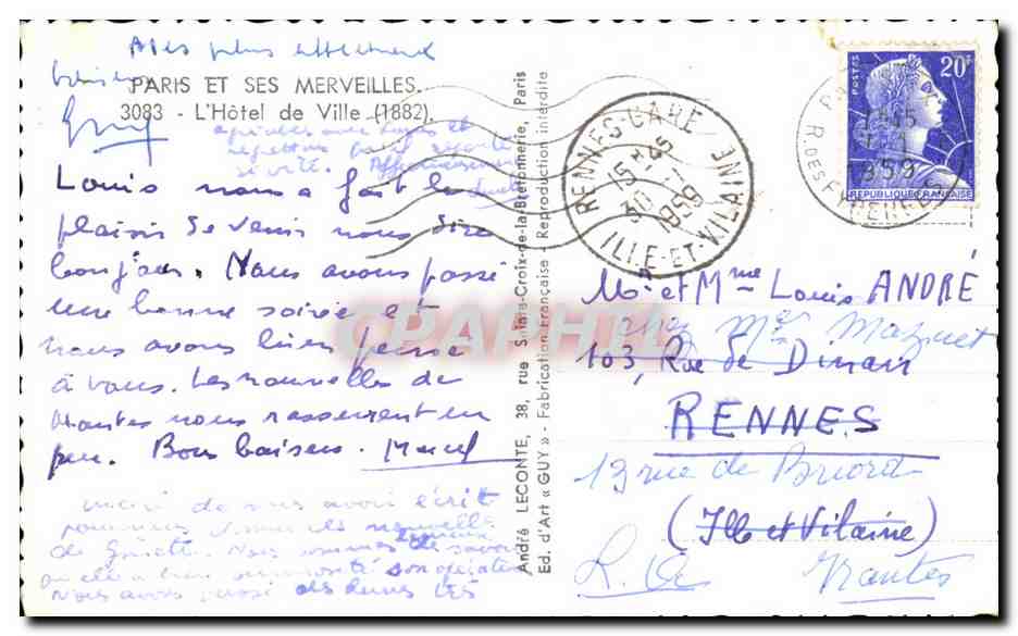 CPA Paris Et Ses Merveilles L'Hotel de Ville — Verso
