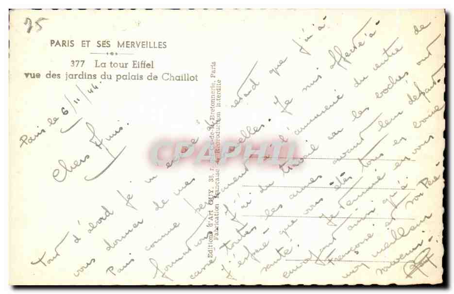La tour Eiffel — vue des jardins du palais de Chaillot — Éditions Guy, Paris — Reverso