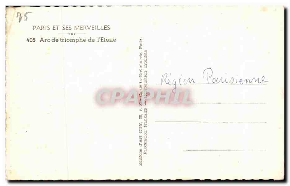 CPA Paris Et Ses Merveilles Arc de Triomphe de L'Etoile — Rückseite