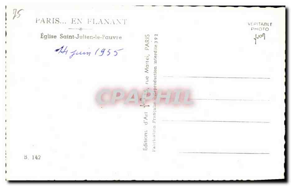 CPA Paris En Planant Eglise Saint Julien le Pauvre — Rückseite